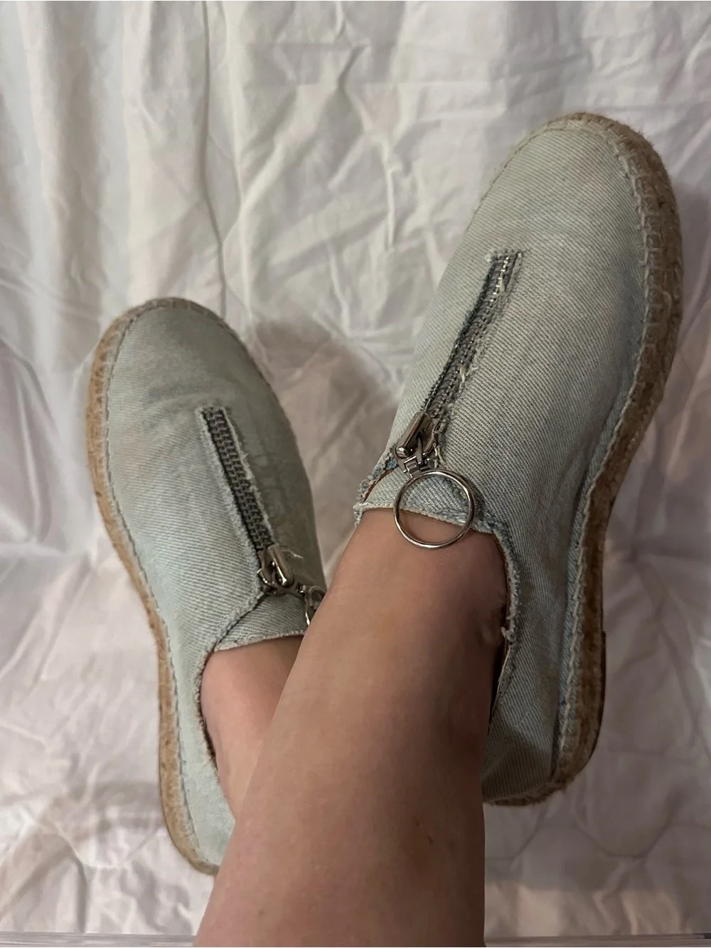 Alexander Wang Light Blue denim Espadrille Slip-Ons with Ring Zip